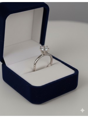 Cemal Demircioğlu 14 Ayar Beyaz Altın Modern Taç Montür Tektaş Kadın Yüzük