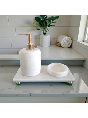 UltraMint Şık Doğal Mermer Banyo ve Lavabo Seti, 3'lü Gold Aksesuar ile
