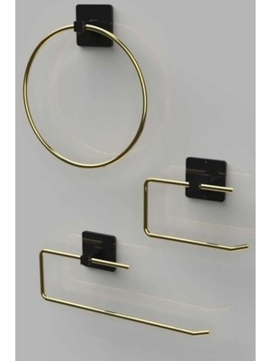 UltraMint Paslanmaz Gold Rulo Havluluk, Wc Kağıtlık ve Çemberli Banyo Mutfak Seti