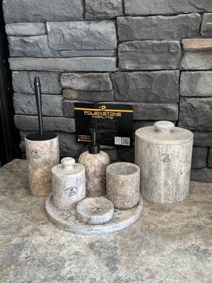 UltraMint Şık Gümüş Traverten 7'li Banyo Seti, Zarif ve Kullanışlı Tasarım