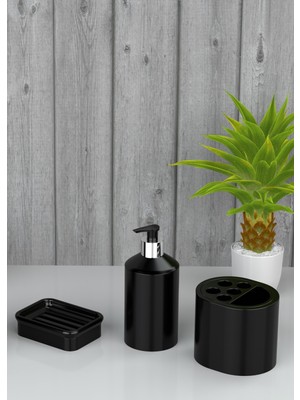 UltraMint Şık Kompozit Granit 3'lü Banyo Seti, Hazneli, Sıvı ve Diş Fırçalık