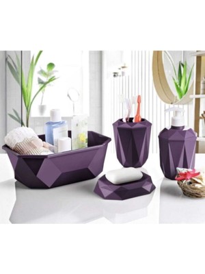 UltraMint Mor Prizma 4'lü Banyo Seti, Şık ve Fonksiyonel Banyo Organizasyonu