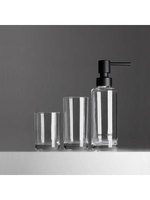 UltraMint Şeffaf Pop-Up Sıvı Sabunluk ve Diş Fırçalık Seti, Tezgah Üstü