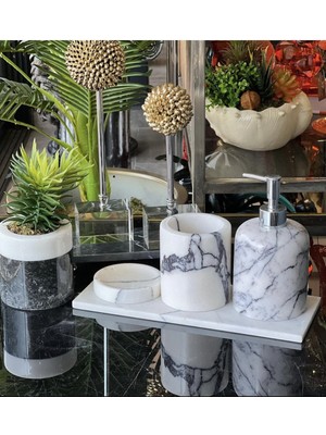 UltraMint Şık Beyaz Mermer 4’lü Banyo Seti Takımı, Modern ve Zarif Tasarım