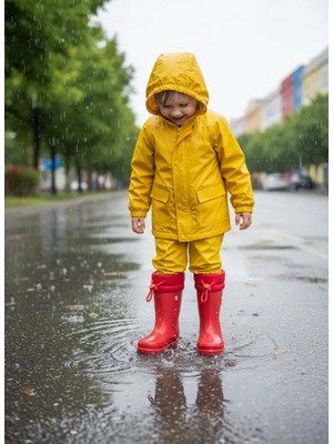 Belix Konçlu Peluşlu Emojili Kız Çocuk Yağmur Çizmesi 26-35 Kırmızı