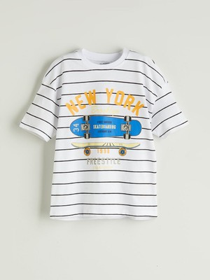 Lc Waikiki Yeni Sezon Bisiklet Yaka Baskılı Erkek Çocuk Tişört