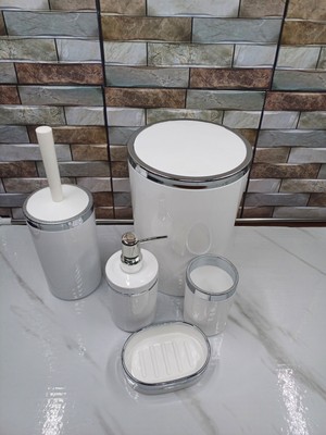 UltraMint Akrilik 5 Parça Banyo Seti, Yuvarlak, Parlak, Sert Plastik