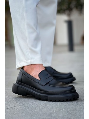 Zapatos CH2417 Lavoric Erkek Günlük Bağcıksız Cilt Klasik Ayakkabı Cst - Siyah