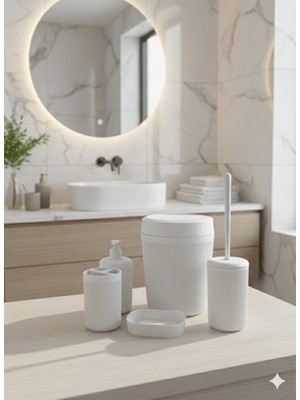 UltraMint Şık 5'li Banyo Seti, Vizon Çizgili Modern Tasarım