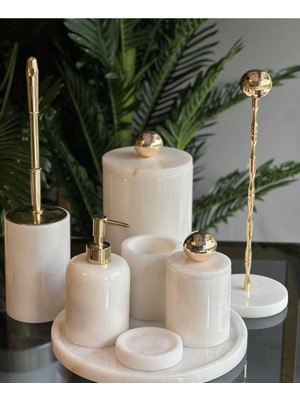 UltraMint Beyaz Mermer Banyo Seti, 8 Parça, Şık ve Modern Tasarım