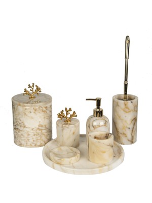 UltraMint Rolin Afyon Şekeri Mermer Banyo Seti 7'li Gold