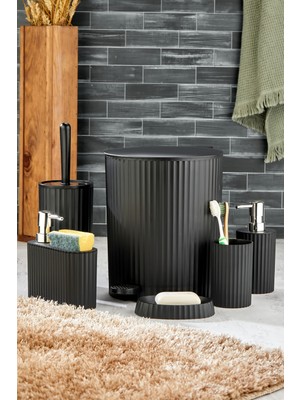 UltraMint 6 Parça Banyo Seti, Pedallı Çöp Kovası, Wc Fırçası, Sabunluk, Diş Fırçası