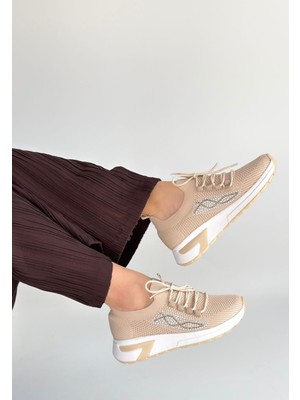 Zerenyus Belan Bej Triko Slip On Bağcıklı Spor Ayakkabı