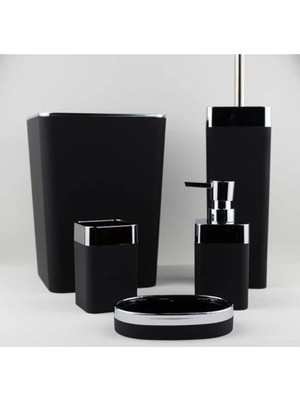 UltraMint Şık Siyah Akrilik 5 Parça Banyo Seti, Zarif ve Fonksiyonel Tasarım