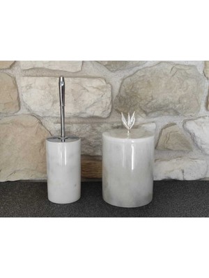 UltraMint Beyaz Mermer ve Gümüş Zeytin Dalı Detaylı 2'li Banyo Seti