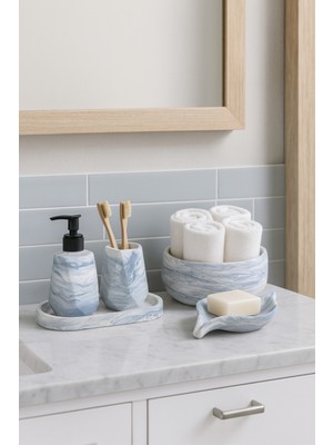 UltraMint Mermer Desenli 5 Parça Banyo Seti, Şık ve Işlevsel Dekoratif Tasarım