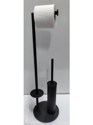 UltraMint Şık Siyah Tuvalet Kağıtlık ve Fırça Standı, Modern Banyo Aksesuarı