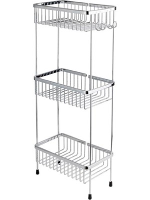 UltraMint Krom Renk Diktörtgen 3'lü Ayaklı Duş Rafı 647X150X273 mm