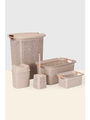 UltraMint Renkli 5 Parça Çamaşır Sepeti ve Banyo Seti, 60 Lt, Şık ve Kullanışlı