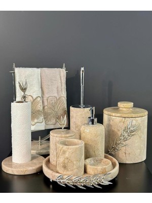 UltraMint Zeytin Dali Mermer Banyo Seti, 9 Parça, Şık ve Doğal Tasarım