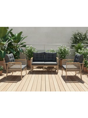 Opal 2+1+1 (Antrasit) Metal Gövde Balkon-Bahçe-Kafe,çay Seti,koltuk Takımı,oturma Grubu,ofis Koltuğu