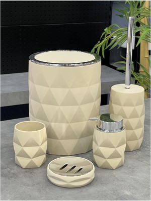 UltraMint Şık Akrilik ve Bambu Banyo Seti, 5 Parça, Krem Renk