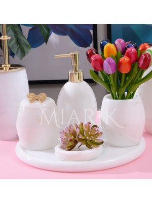 UltraMint Beyaz Mermer Oval Banyo Takımı 5'li, Şık ve Zarif Dekorasyon Parçası