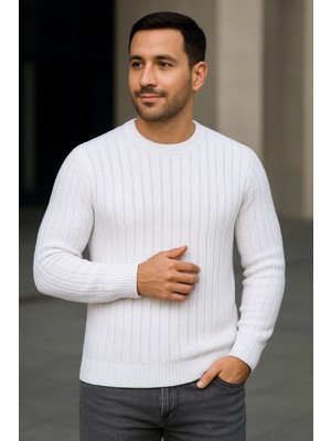 Lara Giyim Erkek Yuvarlak Yaka Kazak Rahat Tam Kalıp Sıfır Saka Fitilli