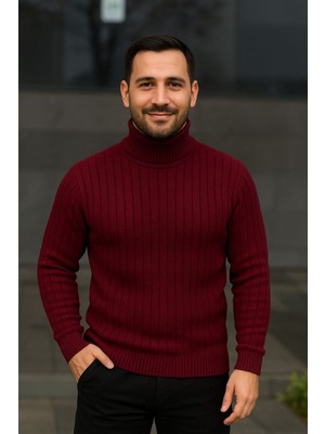 Lara Giyim Boğazlı Kazak Fitilli Rahat Kumaş Slim Fit Kazak Pamuklu Örme Kumaş