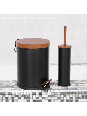 UltraMint Şık Ahşap Desenli 2’li Banyo Seti, Siyah Renkli, Modern ve Fonksiyonel