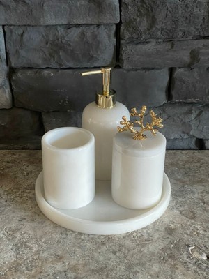 UltraMint Beyaz Mermer 4'lü Banyo Seti, Dar Alanlar Için Özel Tasarım