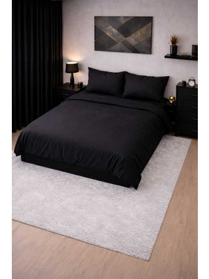 Mirvona Home Siyah Çift Kişilik Lastikli Çarşaflı Fermuarlı Nevresim Takımı