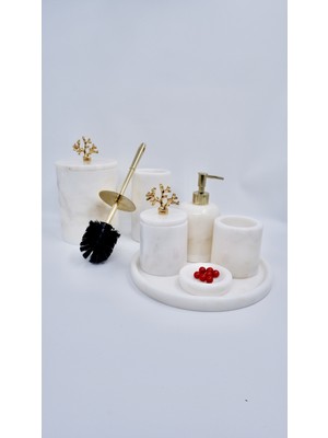 UltraMint 7'li Mermer Banyo Seti Beyaz-Zambak-Gold, Şıklık ve Zarafet Için Tasarlandı