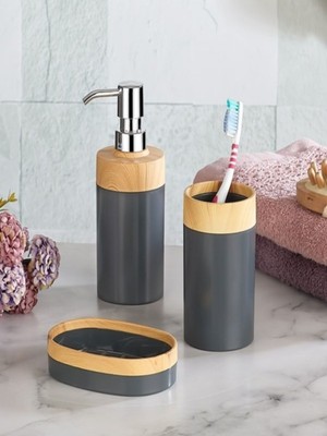 UltraMint Bambu Desenli 3'lü Banyo Seti, Şık ve Fonksiyonel Tasarım