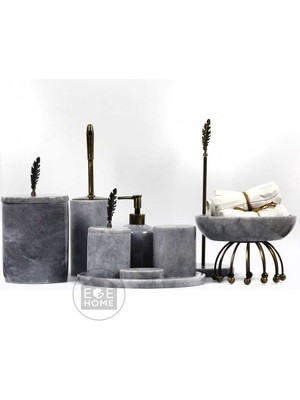 UltraMint Şık Gri Mermer Banyo Seti, 9'lu, Eskitme Aksesuarlı, Modern Tasarım