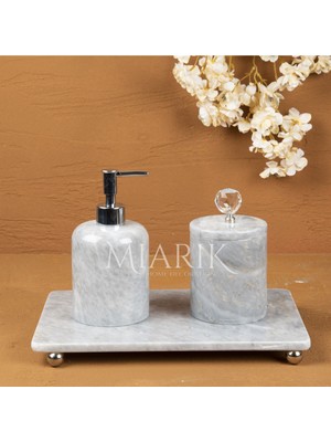 UltraMint Şık Gri Mermer Dekoratif Banyo 3'lü Aksesuar Seti