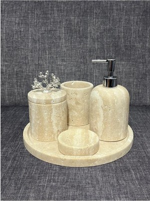 UltraMint Şık 5'li Traverten Mermer Banyo Seti, Zarafet ve Kaliteyi Yansıtır