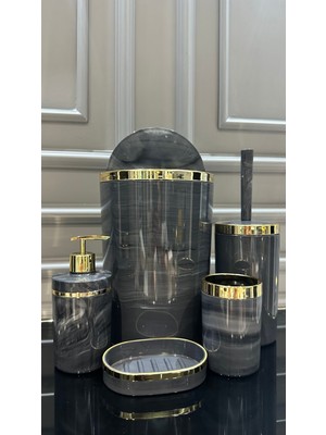 UltraMint Şık Mermer Desenli Gold Akrilik 5 Parça Banyo Seti