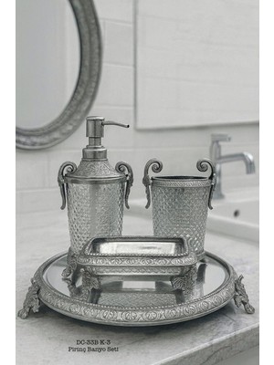 UltraMint Şık Kristal Motifli Aynalı Pirinç Banyo Seti, 4 Parça