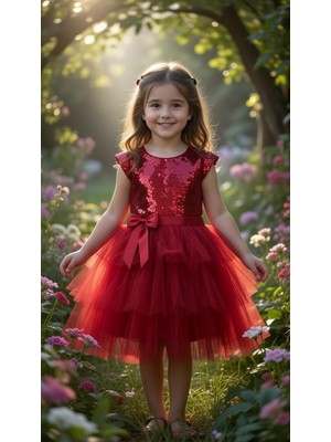 Bes Trend Kız Çocuk Pul Işlemeli Kat Kat Abiye Elbise