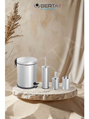 UltraMint Modern 4'lü Banyo Seti, Çöp Kovası, Tuvalet Fırçası ve Sabunluk