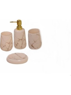 UltraMint 4'lü Seramik Banyo Seti, Altın Yaldızlı ve Mermer Desenli