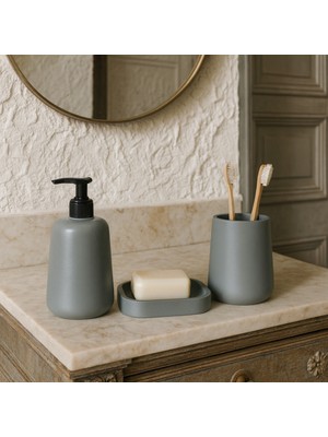 UltraMint Şık 3 Parça Bohem Tarz Oval Banyo Seti, Sabunluk ve Diş Fırçalık Takımı
