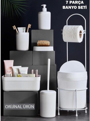 UltraMint 7 Parça Banyo Seti, Tuvalet Kağıtlığı, Fırçalık ve Sabunluklar