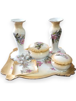 UltraMint Vintage Antika Damgalı Dekoratif Porselen Banyo Seti, Şık ve Zarif Tasarım