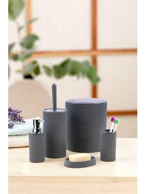 UltraMint 5'li Modern Banyo Seti: Sabunluk, Diş Fırçalık, Çöp Kovası, Klozet Fırçası