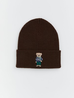 Lcw Kahverengi Ayı Teddy Nakışlı Erkek Triko Bere