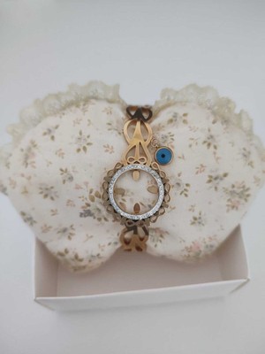 TrendyX Zirkon Taşlı Nazar Boncuklu Çeyrek Takılan Kelepçe - Çelik