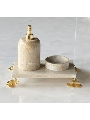UltraMint 3'lü Mermer Banyo Seti, Saf Pirinç Detaylar, Şık ve Modern Tasarım