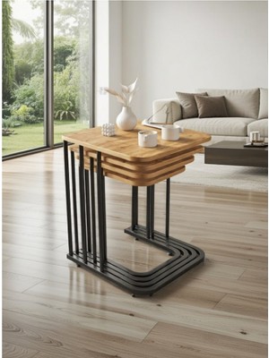 Teknor Orkide Tekerlekli 4 Lü Zigon Sehpa Siyah - Ceviz Mdf